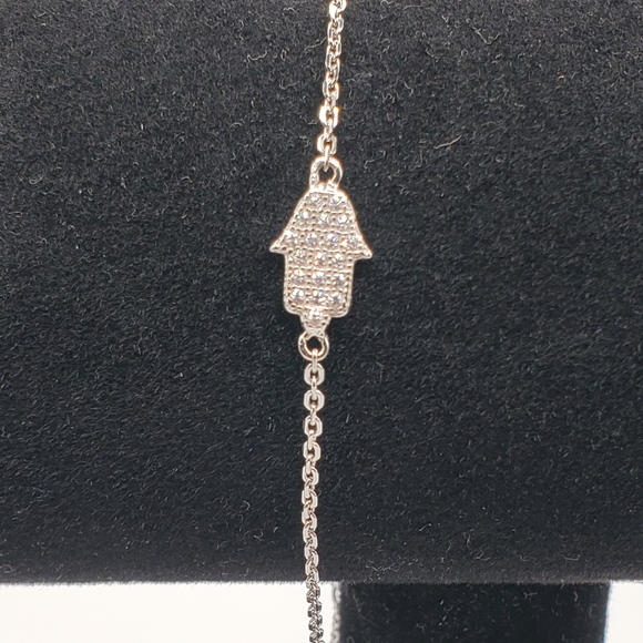 925 Sterling Silver Hamsa Bracelet Adjustable 6-7.5" Women 5A CZ, NEW - Picture 6 of 6